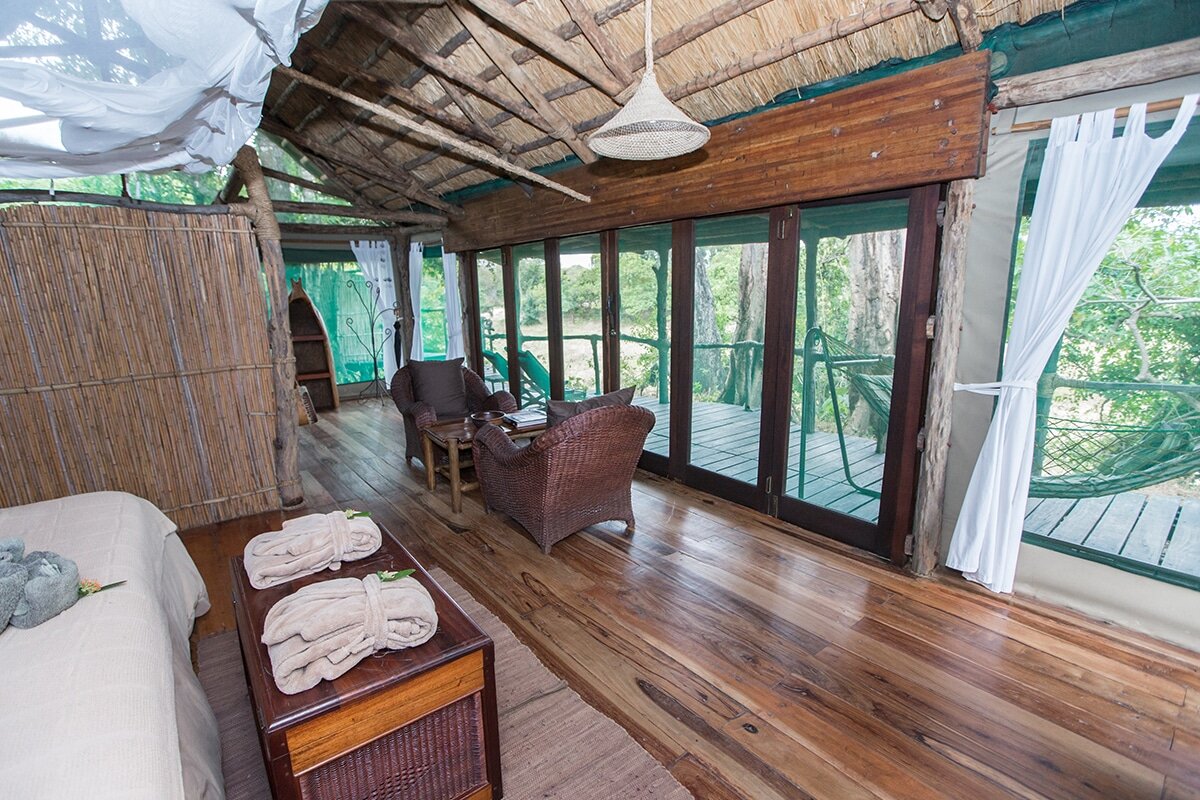 Mvuu Lodge suite overlooking the Shire River, Liwonde, Malawi